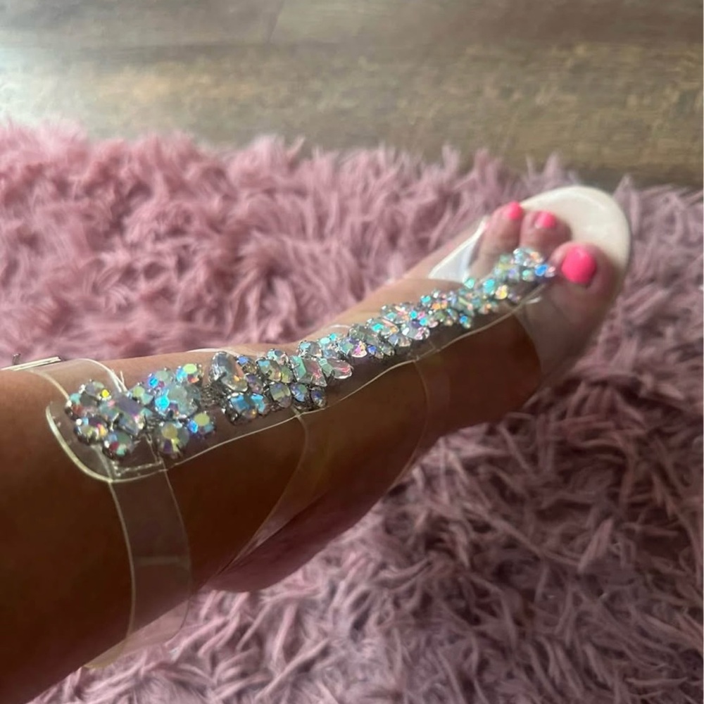 Fashion Nova Clear Heels with Crystal Accents